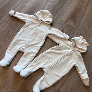 Twins (2) white Cozy baby One Piece with Bear Ears bodysuit sz 6-12 mos